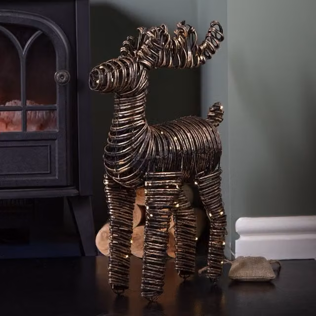 Samuel Alexander Black and Gold Braid Christmas Reindeer with Warm White LEDs, Height: 50 cm