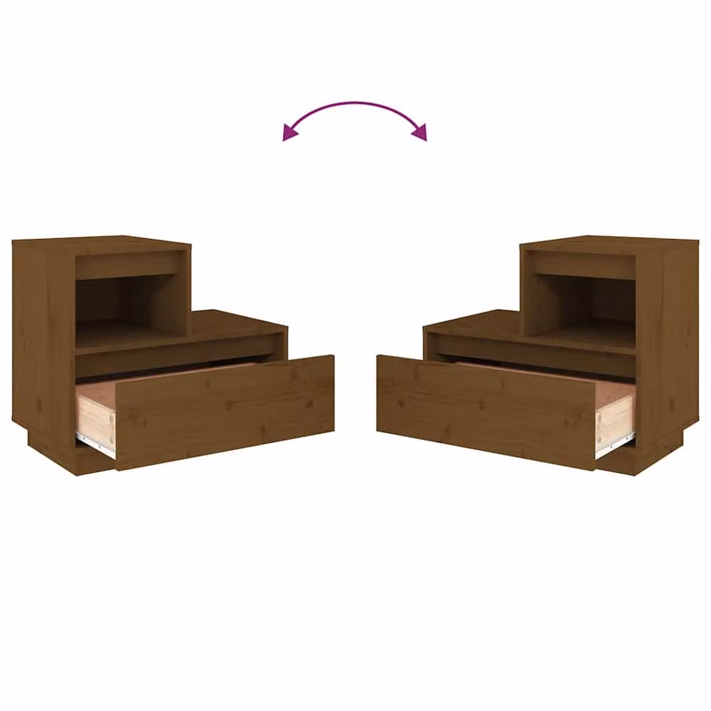 Berkfield Home Set of 2 Rustic Solid Wood Pine Bedside Cabinets, Honey Brown, W: 60 cm, D: 34 cm, H: 51 cm – 7