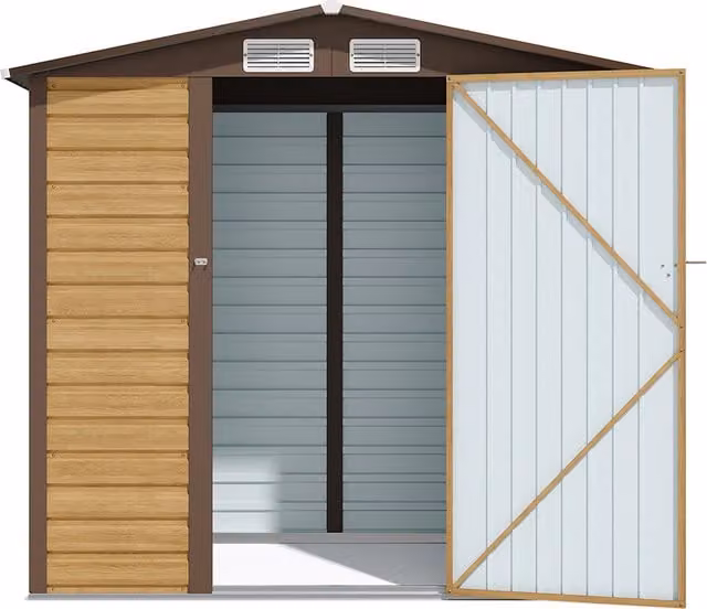 Livingandhome Gable Metal Garden Shed with Plastic Side Vents in Brown and Yellow