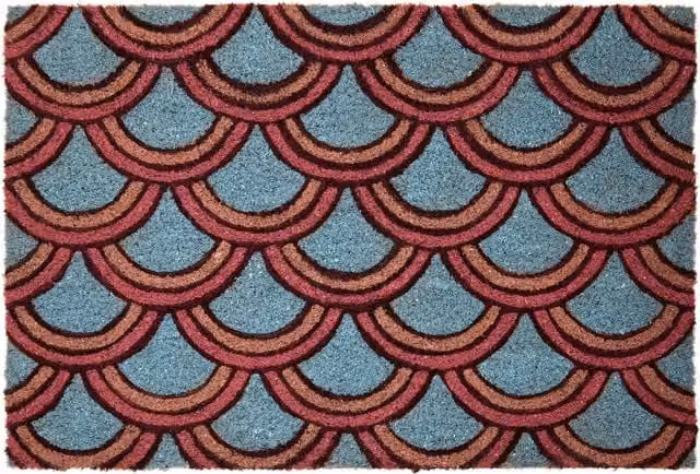 Orsina Deco Doormat with Art Deco Pattern in Multicolour Blue and Pink, W/D/H: 60.0 x 40.0 x 1.0 cm