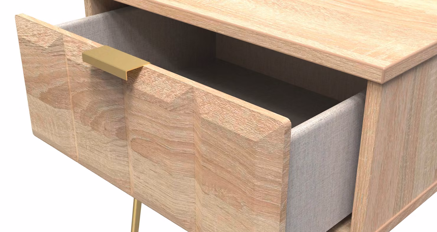 2 U Metro Ready Assembled 1 Drawer Bedside Table in Light Oak and Gold, Small – 2