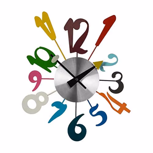 Orsina Retro Analogue Funky Numbers Wall Clock, Multicolour, W/D/H: 34 x 38 x 5 cm – 2