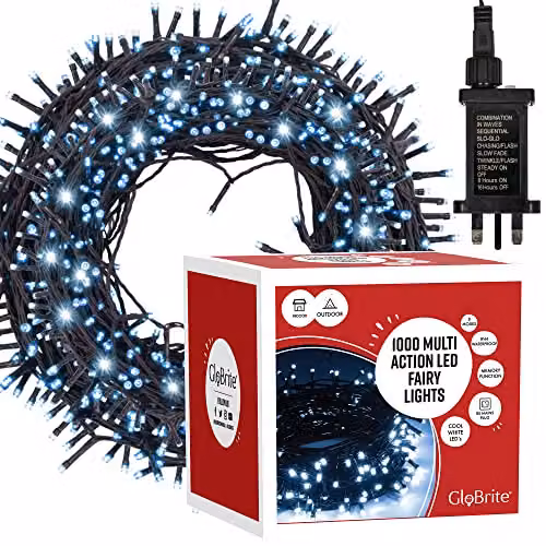 Globrite 1000 LED Cool White Fairy String Lights with Remote Control and Timer for Christmas Decoration – 7
