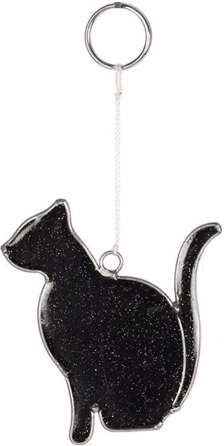 KDMK Mystical Hanging Cat Suncatcher in Black Resin and Glass