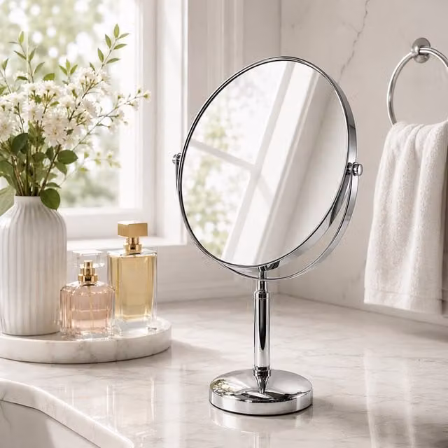 Helios Vanity 3x Magnification Tabletop Mirror in Silver