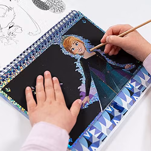 Disney Frozen II Scratch and Colouring Book with Stencils and Glitter Stickers in Blue, White and Silver – 3