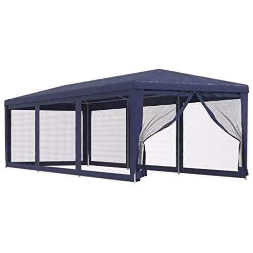 vidaXL Party Tent in Blue with 8 Mesh Sidewalls, W: 3 m, D: 9 m, H: 2.58 m