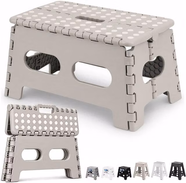 Neel Blue Foldable Plastic Step Stool in Grey with Anti-Skid Rubber Feet