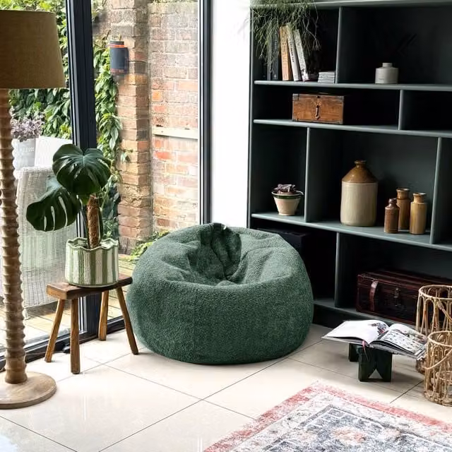 rucomfy Slouchbag Bean Bag in Dark Green, a Classic Snug Indoor Seat for Adults