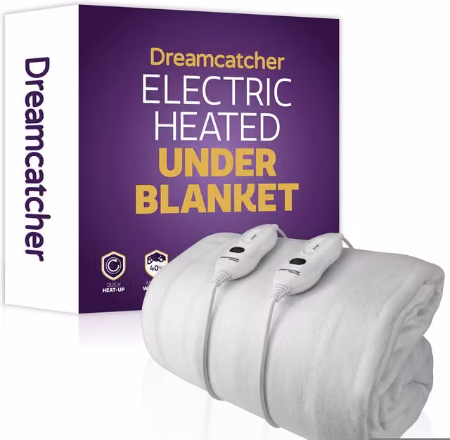 Dreamcatcher White Electric Heated Blanket with 3 Heat Settings, W/D/H: 200 x 90 cm