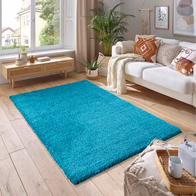Smart Living Wholesale Ltd. Soft Fluffy Thick Pile Shaggy Area Rug in Petrol Turquoise, W: 290 cm