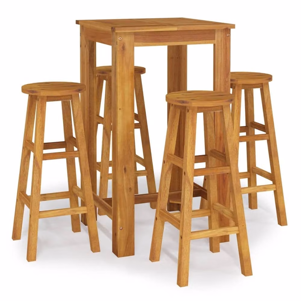 Berkfield Home 5 Piece Garden Bar Set in Brown Solid Acacia Wood – 2