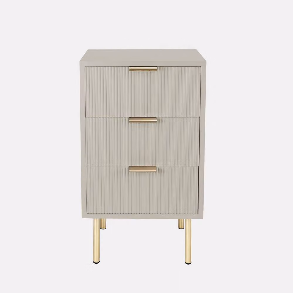 OHS Ribbed 3-Drawer Bedside Cabinet in Stone Beige Engineered Wood – 2