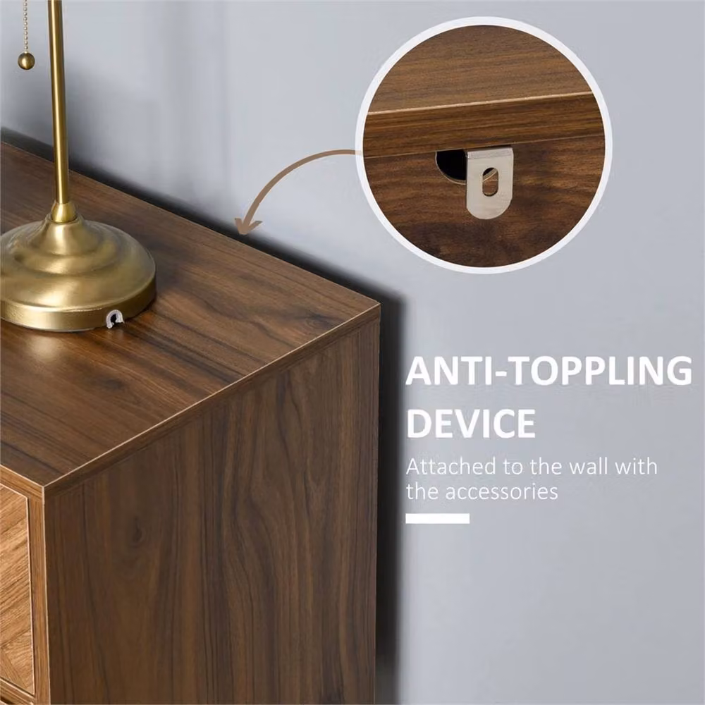 Nordara Two-Drawer Herringbone Bedside Table Cabinet in Brown, W: 39.5 cm, D: 48.0 cm, H: 61.0 cm – 5
