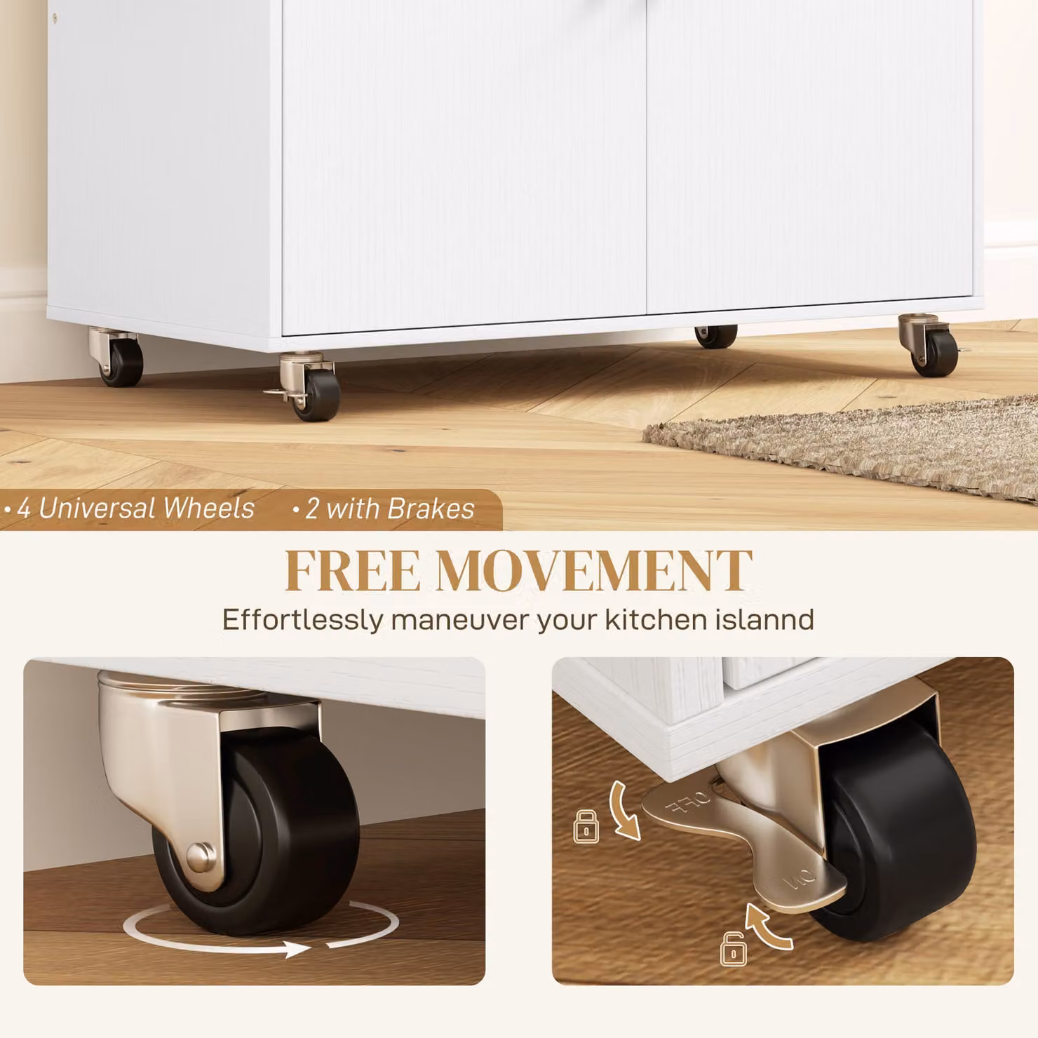 HOMCOM Rolling Kitchen Island with Drop Leaf, Storage Cart with Drawer, Spice Rack and Towel Rack, White – 3