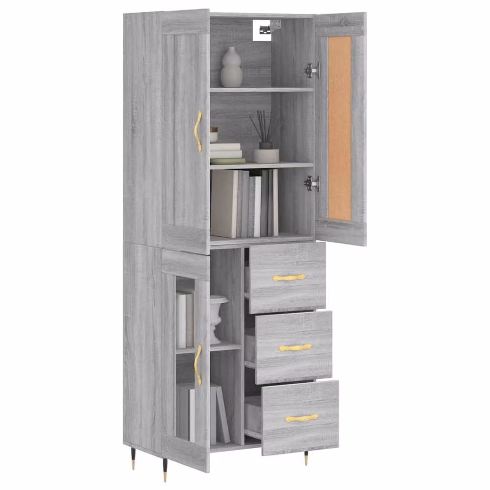 Berkfield Home Grey Sonoma Highboard with Hinged Doors and Internal Shelves, W/D/H: 69.5 x 34 x 180 cm – 2