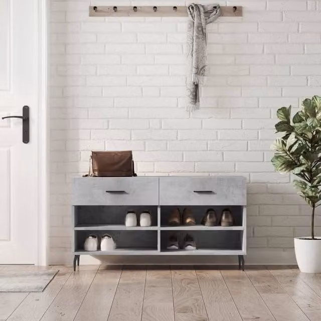 Berkfield Home Shoe Bench in Concrete Grey, W/D/H: 102 x 35 x 55 cm – 1