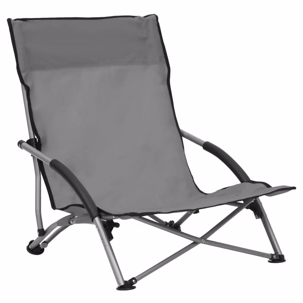 Berkfield Home Set of 2 Grey Fabric Folding Beach and Garden Chairs with Armrests – 2