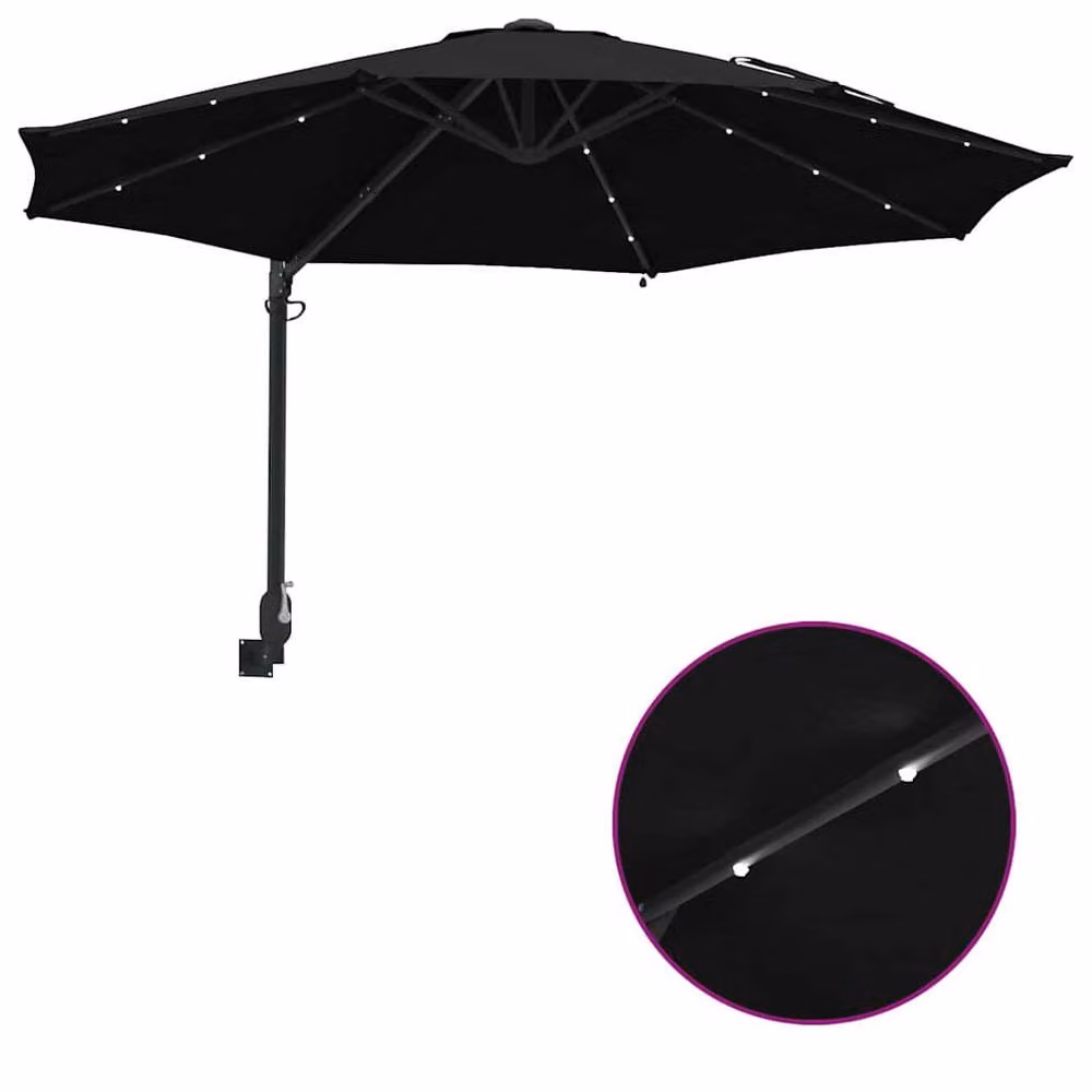 Berkfield Home Wall-mounted Garden Parasol with LEDs in Black, Diameter: 248 cm – 7