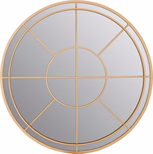 Orsina Gold Round Wall Mirror with Geometric Metal Frame