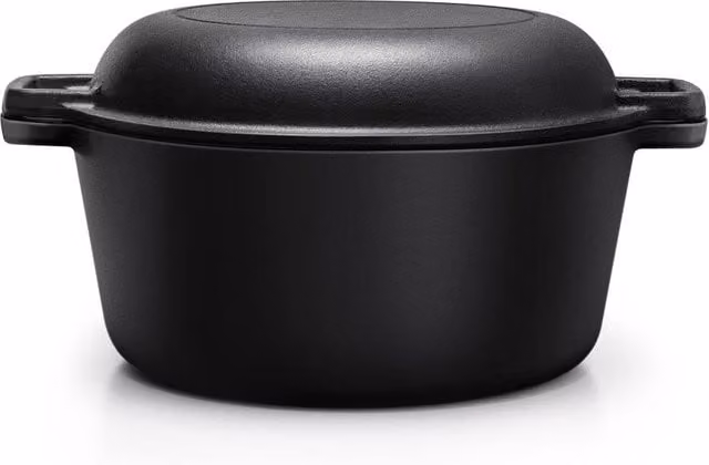 Garden Sanctuary 2-in-1 Black Cast Iron Dutch Oven Casserole with Reversible Lid, 5 l