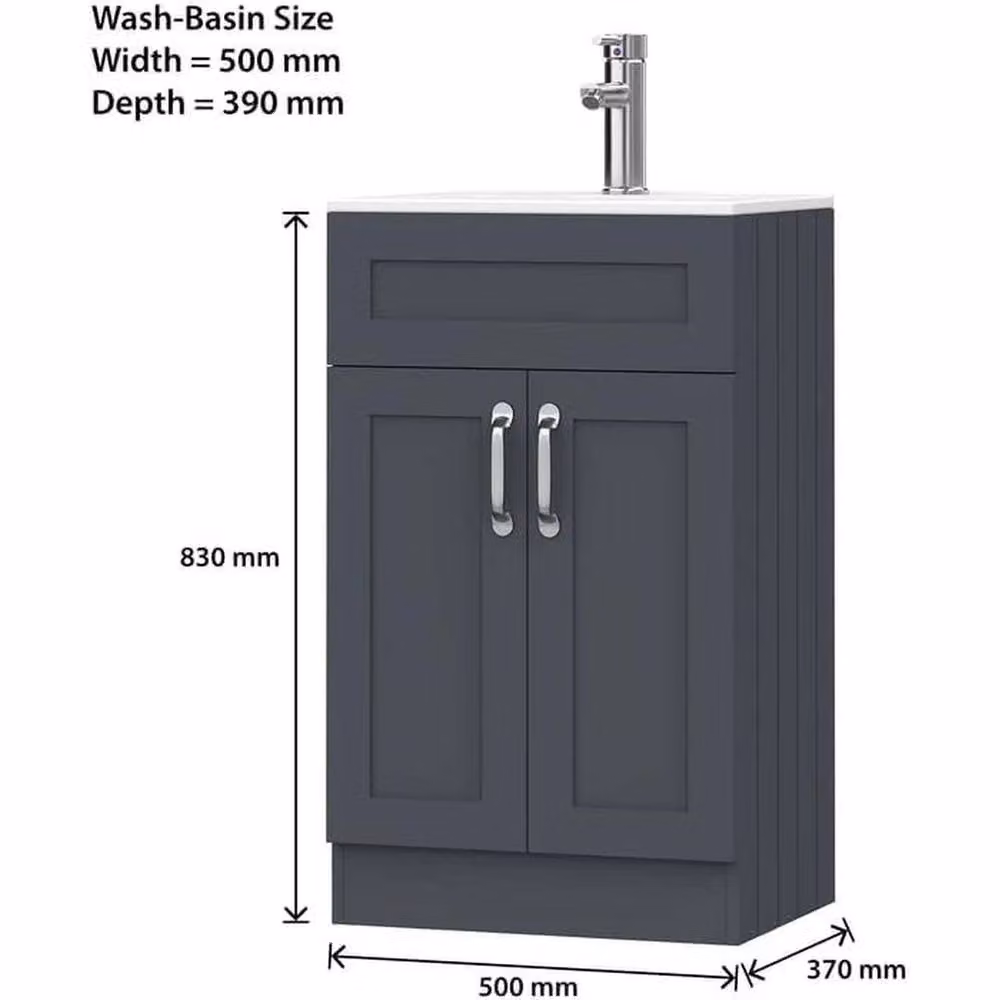 FORGEVIO Crawle Grey 500mm Modern Lacquered MDF Freestanding Bathroom Vanity Unit with Basin and Soft-Close Hinged Doors – 2