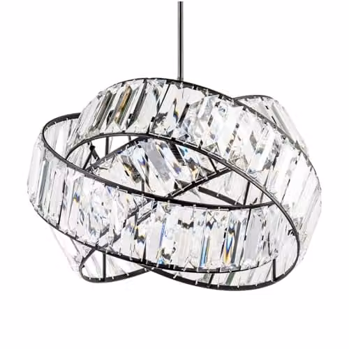 Happy Homewares Modern Three Ring Matte Black Pendant Lighting Shade with Transparent Acrylic Prisms, W: 18 cm, H: 28 cm