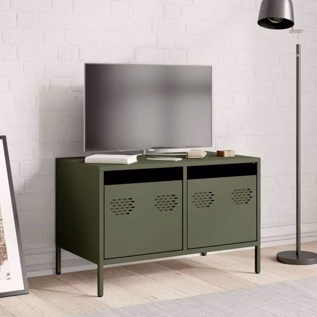 Berkfield Home Industrial TV Cabinet in Olive Green, Cold-rolled Steel, W: 68 cm, D: 39 cm, H: 43.5 cm – 1