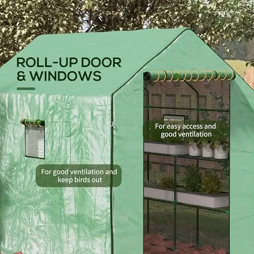 Outsunny Walk-in Greenhouse with Shelving in Green, W/D/H: 140 x 213 x 190 cm – 4