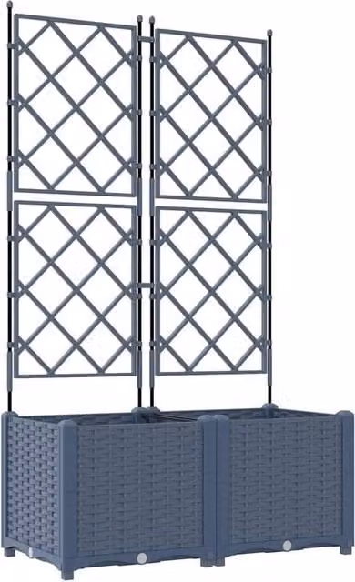 Berkfield Home Garden Planter with Trellis, 2 Pieces, Grey, H x W x D: 143 x 80 x 40 cm