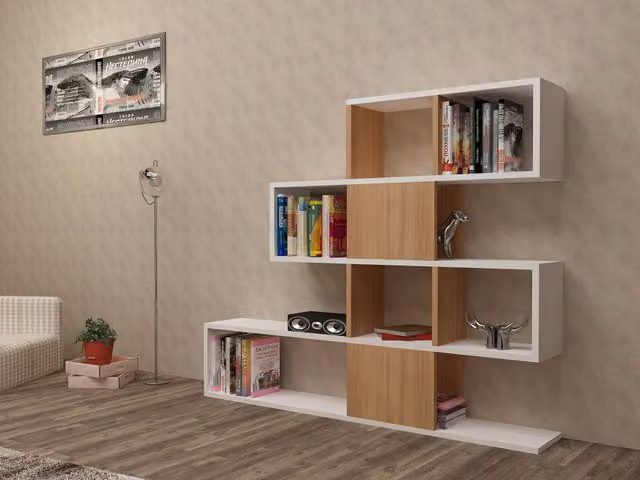 Decorotika Karlin Modern Geometric Asymmetric Bookshelf in White
