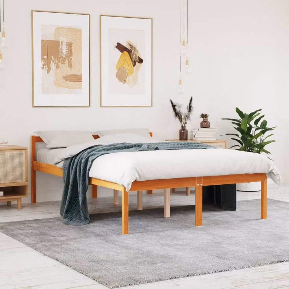 Berkfield Home Solid Wood Pine Bed Frame, Brown, W/D/H: 140 x 190 x 70.5 cm – 2