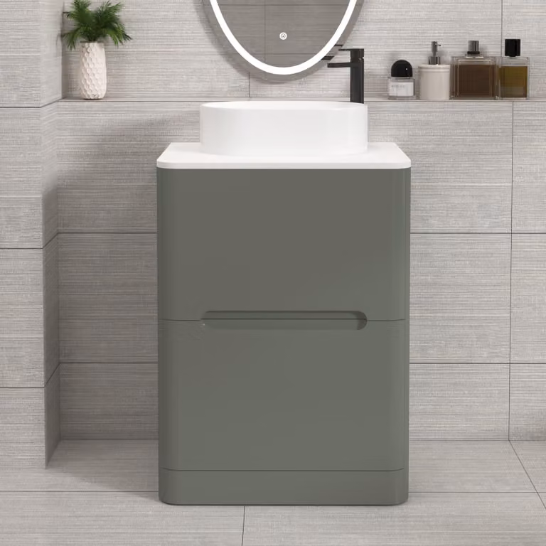 Royal Bathrooms Venice 600mm Sage Green Floor Standing Vanity Unit with 2 Drawers and White Peak Basin