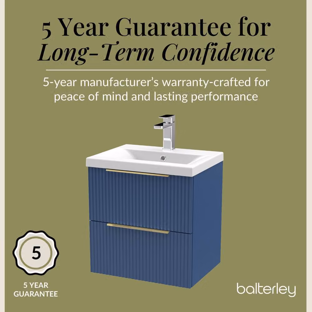 Balterley Fluted Front Wall Hung 2 Drawer Vanity Basin Unit, Satin Blue, Width: 50 cm – 4