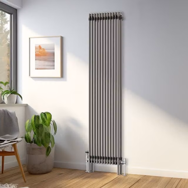 Right Radiators Traditional Raw Metal Double Column Vertical Radiator, Silver, H 180 cm x W 56 cm