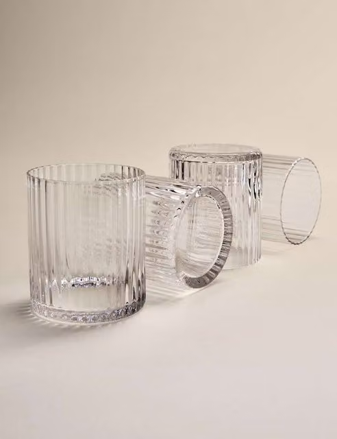 M&S Set of 4 Celine Ribbed Transparent Glass Tumblers