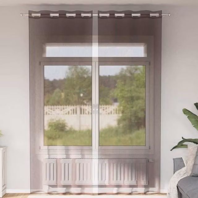 Berkfield Home Brown Voile Fabric Panel Curtains with Eyelets, 2 Pack, W: 140 cm, H: 260 cm – 1
