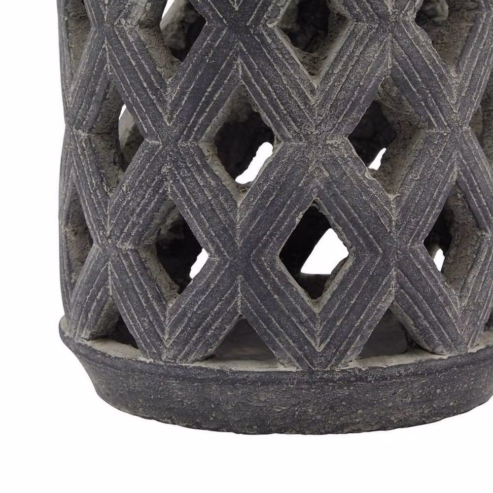 Lemon Pavilion Amalfi Large Lattice Ceramic Lantern in Grey, L17 x W17 x H23 cm – 3