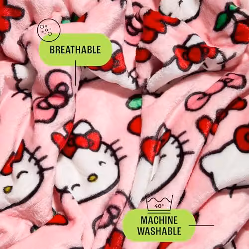 Skinnydip Hello Kitty Cherry Pink Floral Fleece Blanket, W/D/H: 130 x 150 cm – 4