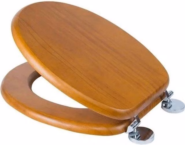KORVIXA Flexi-Fix Oval Solid Pine WC Toilet Seat in Brown with Quick Release – 1