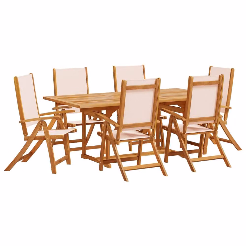 Berkfield Home 7 Piece Garden Dining Set in Brown Solid Acacia Wood and Textilene – 2