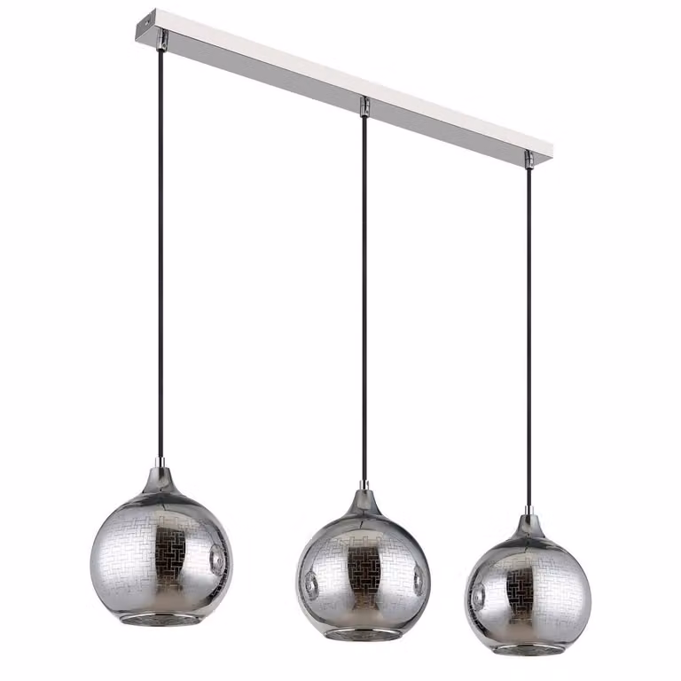 Netlighting Lourdes Bar Pendant Light with White Glass Spheres and Silver Chrome Shade, 3x E27