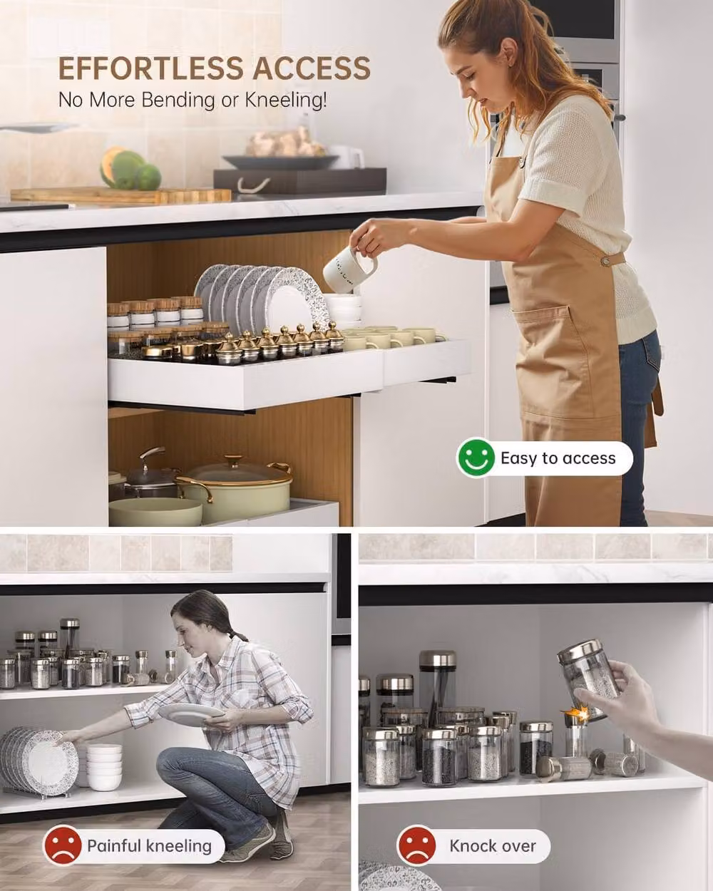JANLEMNY Expandable Pull-Out Metal Cabinet Organisers for Kitchen and Bathroom Storage in White – 3