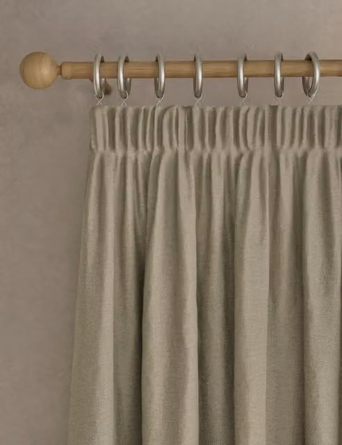M&S Neutral Brushed Pencil Pleat Blackout Ultra Thermal Curtains