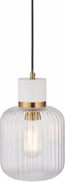 Netlighting Travi Ribbed Slim Pendant Light in White and Vintage Brass with Transparent Glass and E27 Socket – 1