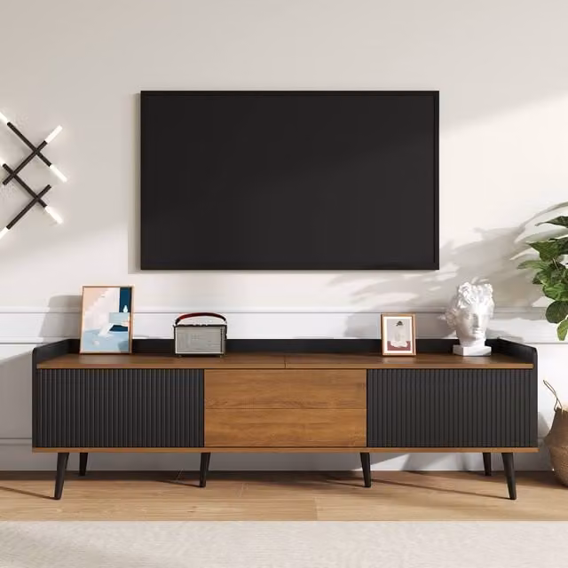 BTM Mid Century TV Cabinet with 3 Doors in Black and Multicolour Wood – 1