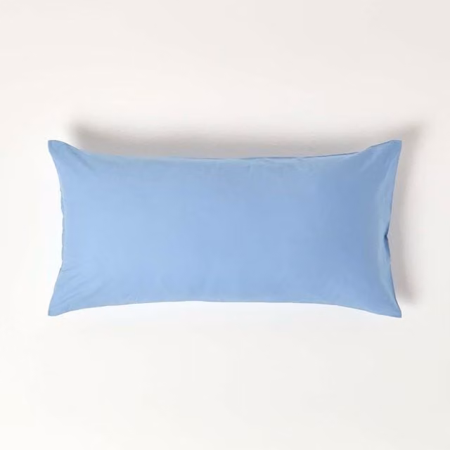 Homescapes 200 Thread Count Blue Combed Cotton Percale Housewife Pillowcase W/D/H: 80 x 40 cm