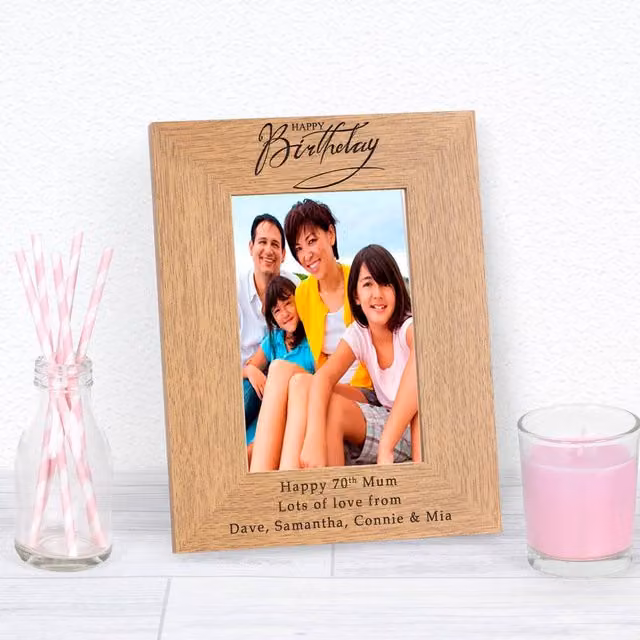Uniqueful Personalised Happy Birthday Wood Picture Frame, Brown, 10 x 15 cm