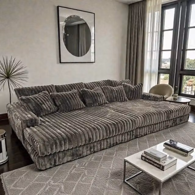 Snug Furniture Birmingham Ltd Large Jumbo Cord Cinema Sofa, 4 Seater, Grey, L-Shape – 1
