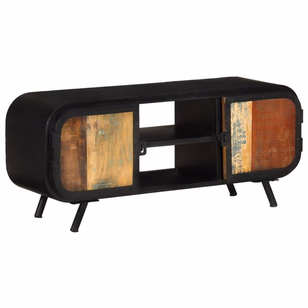 Berkfield Home Industrial TV Cabinet in Multicolour Solid Reclaimed Wood and Metal, W/D/H: 110 x 30 x 45 cm